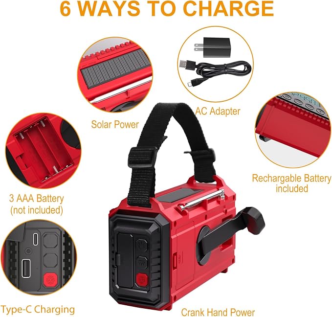 Raynic Emergency Radio, 5000mAh/18500mWh Weather Radio, Solar Hand Crank - Image 4
