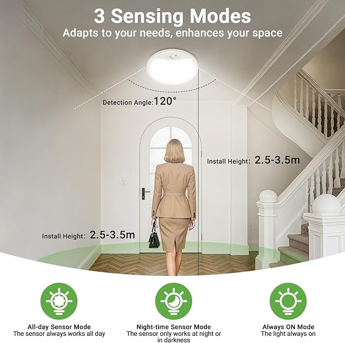 zemty 2Pack 12inch Motion Sensor Ceiling Lights Wired, 24W 2400lm 3CCT/3 - Image 2