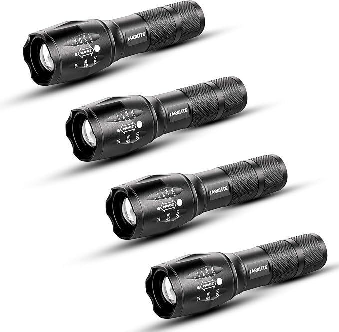 JARDLITE LED Emergency Handheld Flashlight, 4 Pack, Adjustable Focus, Water by JARDLITE