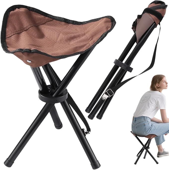 Travel Folding Camping Stool, 14.6 inches Lightweight Outdoor Tripod Chair and by Unknown