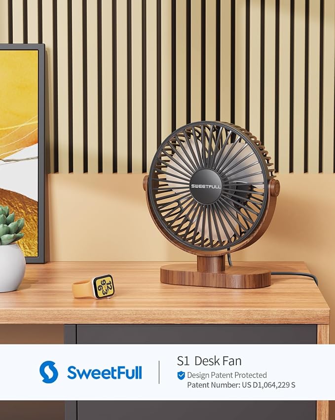 SWEETFULL 6.5 Inch USB Small Desk Fan, 3 Speeds Quiet Portable Desktop Table Fan - Image 2