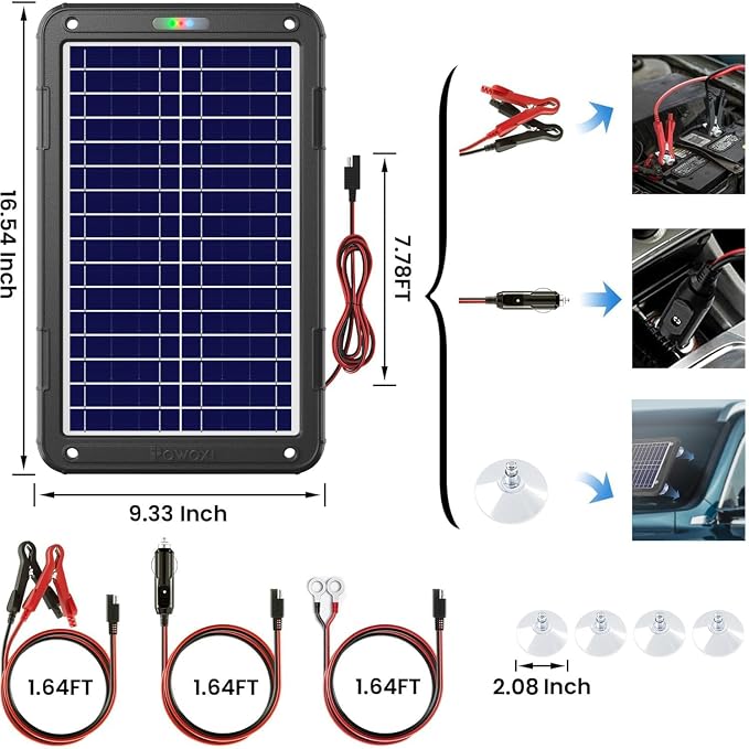 POWOXI 12V Solar Car Battery Charger: 12W Solar Panel Kit Battery Trickle - Image 7