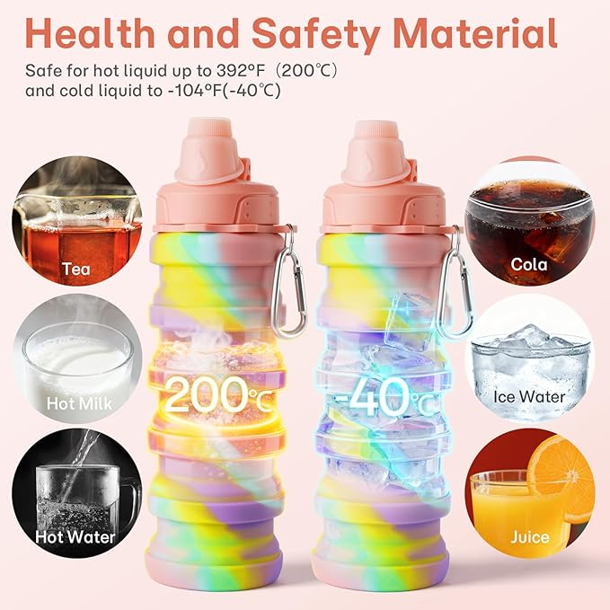 Collapsible Water Bottles for Travel, Foldable Sports Water Bottle for Kids - Image 2
