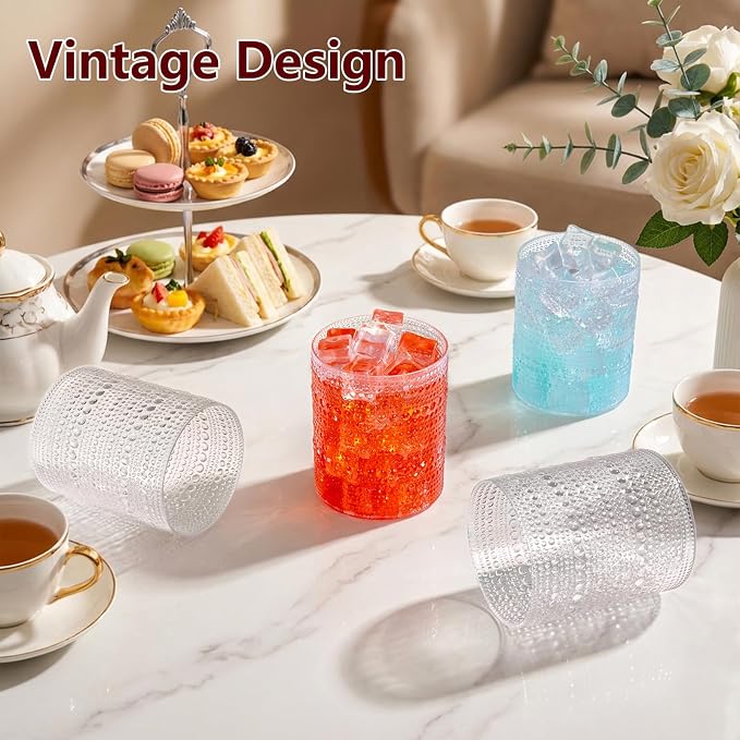 YOUBET 24PCS Plastic Hobnail Drinking Glasses - 14 Oz Clear Vintage Glasses - Image 5