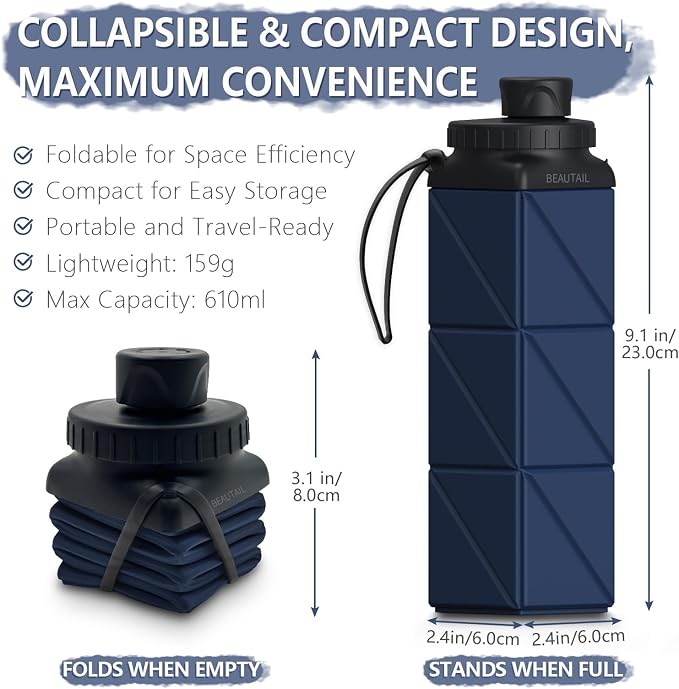 BEAUTAIL Collapsible Water Bottles, Silicone Foldable Water Bottle 610ml - Image 2