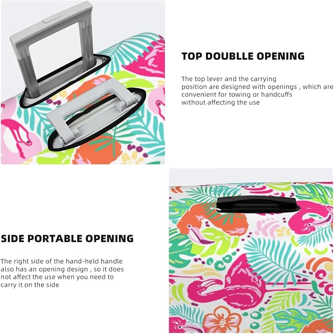 Bright Flamingo Tropical Leaf Elastic Luggage Cover, Suitcase Protector - Image 5