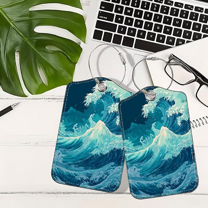 2Pcs Deep Ocean Blue Luggage Tags - Image 5