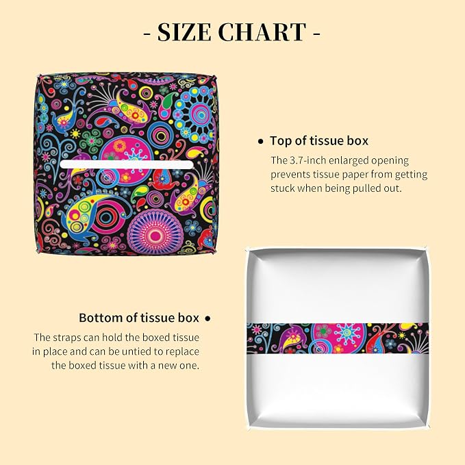 Tissue Box Cover Square, Boho Mandala Flowers and Paisley Tissue Box Holder - Image 3