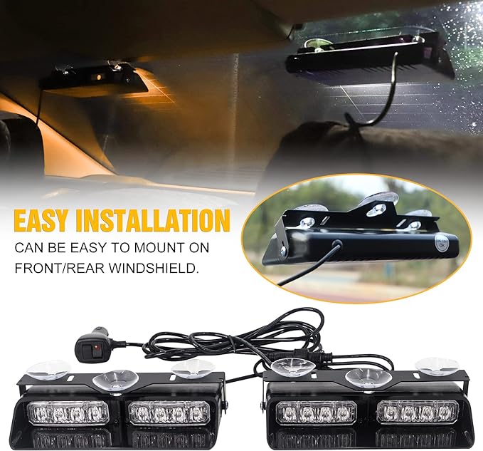 XRIDONSEN 2 in 1 Emergency Dash Strobe Lights Interior Windshield Lights Amber - Image 4