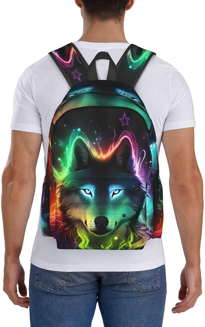 cfpolar 17 Inch Backpack Galaxy Colorful Wolf Laptop Bag Shoulder Bag School - Image 7