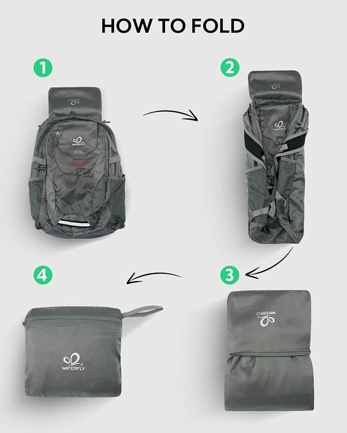 WATERFLY Lightweight Packable Hiking Backpack: 30L Foldable Travel Daypack - Image 6