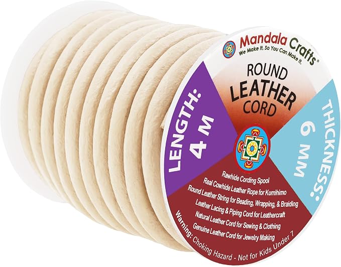 Mandala Crafts Round Genuine Cream Leather Cord by MandalaCrafts