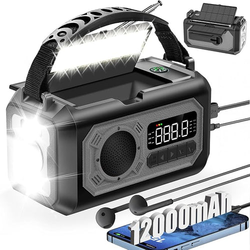 12000mAh Emergency Weather Radio, Hand Crank Solar Radio Portable AM/FM/NOAA by UYEIKMLOP