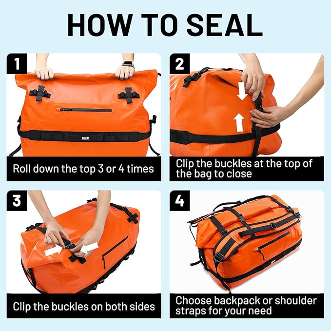 MIER Waterproof Duffel Bag Motorcycle Dry Bag Backpack Large Roll-Top Heavy - Image 6