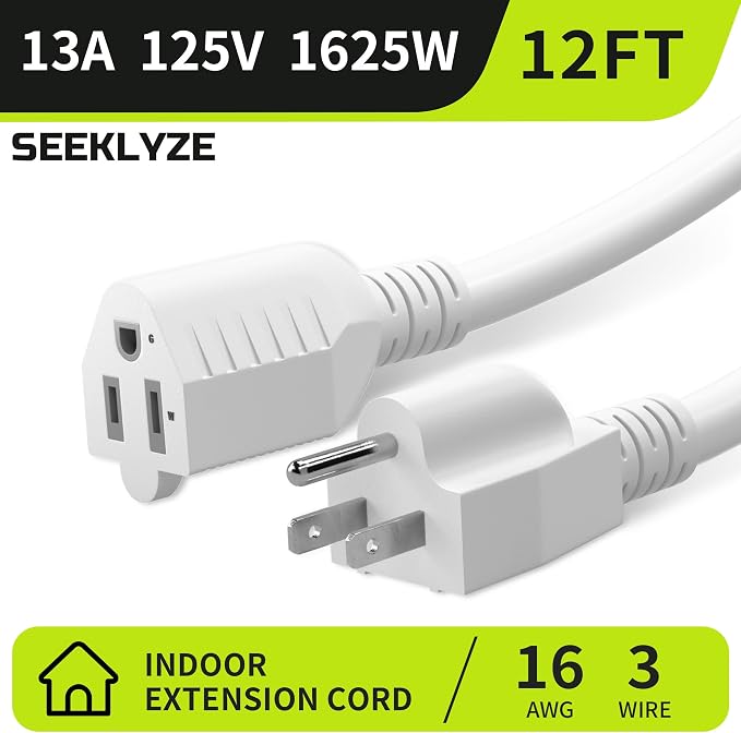 16/3 White Extension Cord 12 FT, Indoor Extension Cord - Image 2