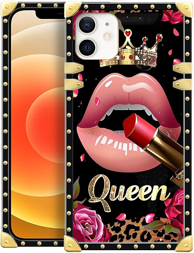 Compatible with iPhone 11 Case, Glitter Red Rose Queen Leopard Lipstick Luxury by Unknown