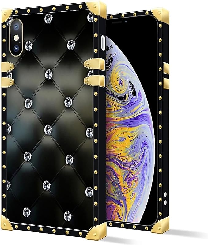 Compatible with iPhone XR Case, Shiny Black Sofa Crystal Luxury Golden - Image 2