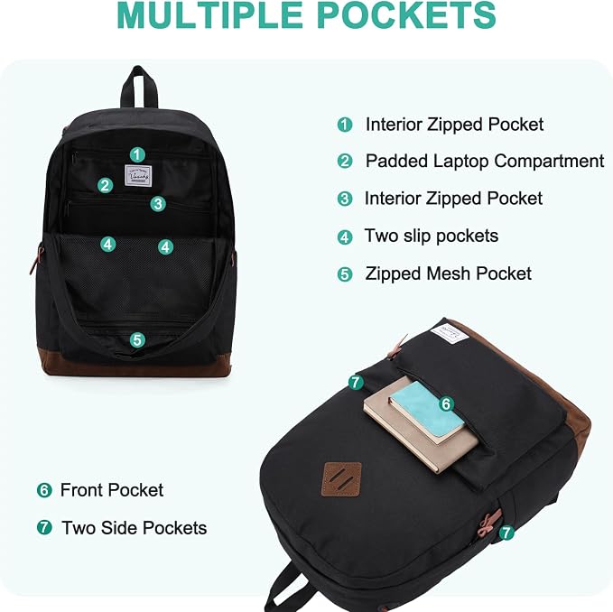Backpack for Men Women, VASCHY Classic Water-resistant Lightweight Travel - Image 3