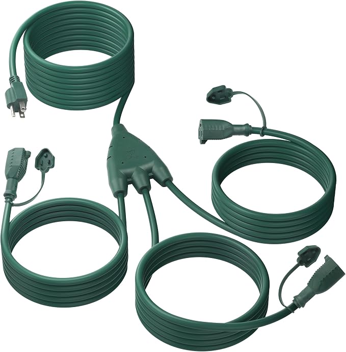 BN-LINK 1 to 3 Splitter Extension Cord, 24 ft End to End, 16/3 SJTW Weather by BN-LINK