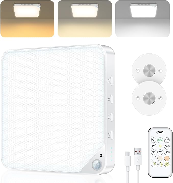 Rechargeable 8W Motion Sensor Ceiling Light Indoor, Wireless Magnetic Stick on by ShunFSC