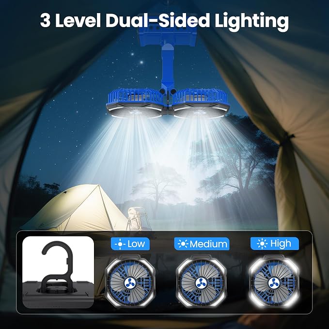 Dual Head Portable Rechargeable Fan 20000mAh Battery Powered Camping Fan - Image 4