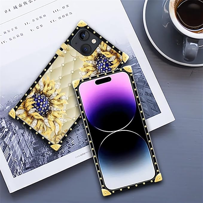 Compatible with iPhone 14 Case, Sunflower Diamonds Leather Luxury Golden - Image 6