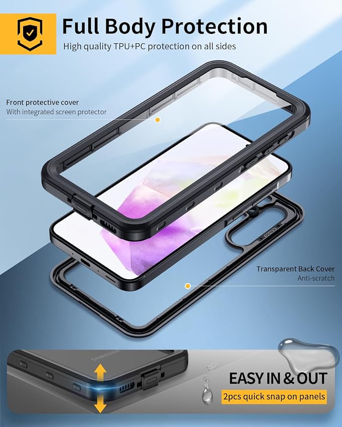 Lanhiem for Samsung Galaxy A35 5G Case, IP68 Waterproof Dustproof, Built-in - Image 3