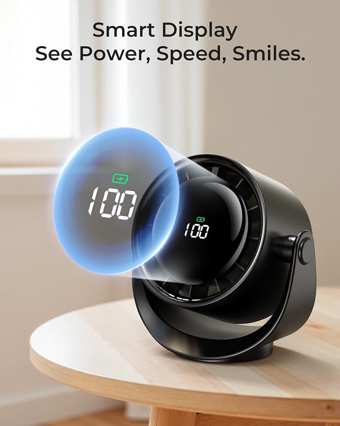 Koonie Desk Fan, LED Display Mini Table Fan, Rechargeable Personal Fan - Image 7