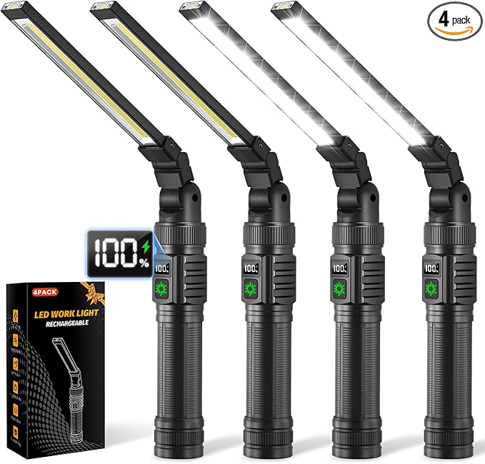 4Pack Magnetic Work Light, All Aluminum & 1500 High Lumens Rechargeable LED by RuboliyLightyourwayahead