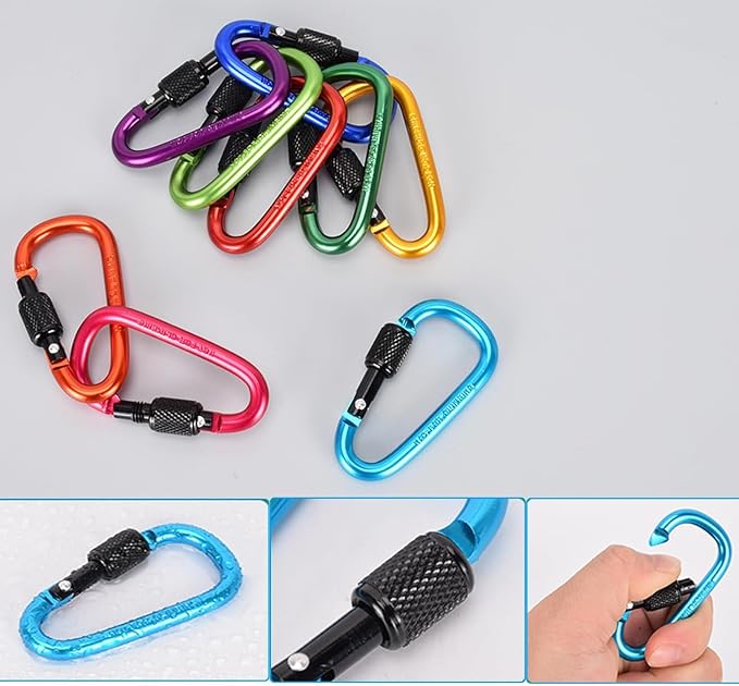 10 Pack Aluminum D Ring Key Rings Hiking Clips Locking Carabiner - Image 4