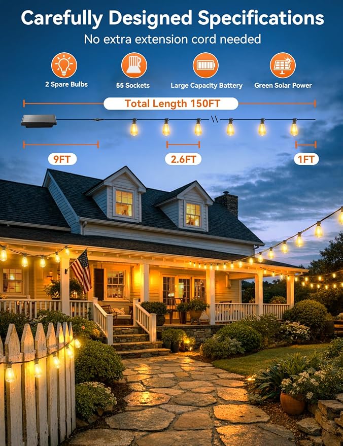 Brightever 150FT Solar String Lights Outdoor Waterproof - Image 2