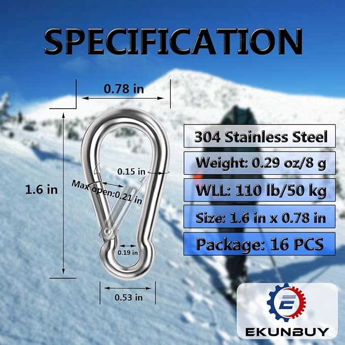 Spring Snap Hooks, 304 Stainless Steel Metal Clip Heavy Duty Rope Connector - Image 2