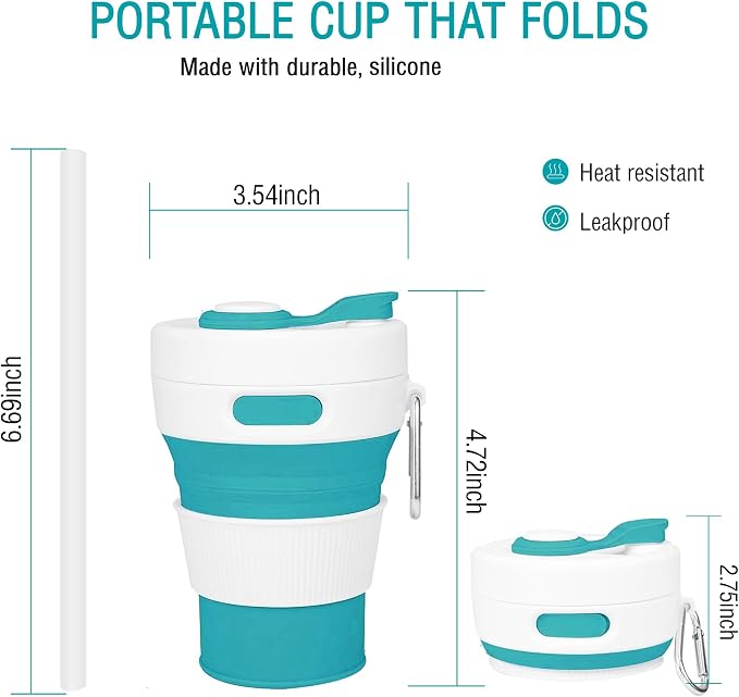Silicone Collapsible Travel Mug Green 15oz / 450ml - Image 2