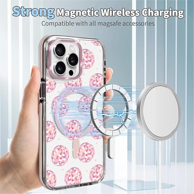Case for iPhone 13 Pro, Disco Balls Pink Phone Case Design，for Women Girls - Image 4