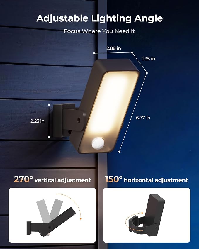 2 Pack Motion Sensor Outdoor Lights, 10000mAh Rechargeable Battery Operated - Image 8