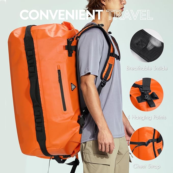Haimont Large Waterproof Duffel Backpack Roll-Top Heavy Duty Dry Duffle Bag - Image 3