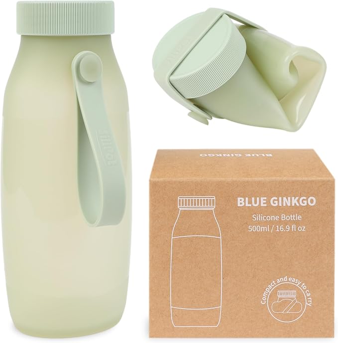BLUE GINKGO Collapsible Water Bottle – Lightweight, Foldable Silicone Bottle by BLUEGINKGO