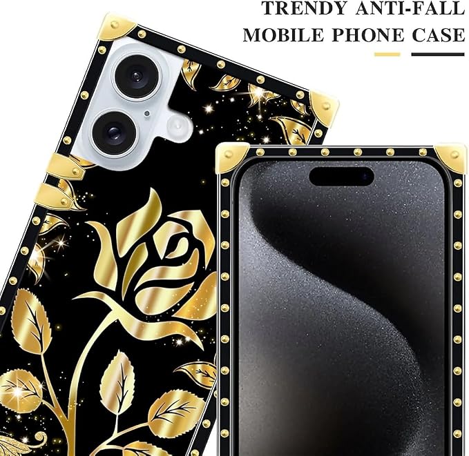 Compatible with iPhone 16 Plus Case, Shine Gold Rose Luxury Golden Decoration - Image 5