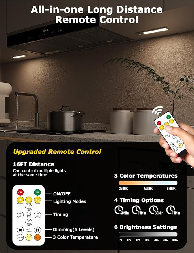 8" Ultra-Thin Under Cabinet Lighting Wireless, Aluminum Alloy Under Counter - Image 2