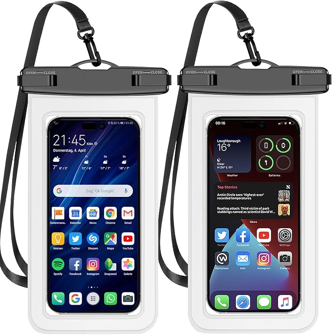 2 Pack White Universal Waterproof Phone Pouch, Large Phone Waterproof Case Dry by Famoby