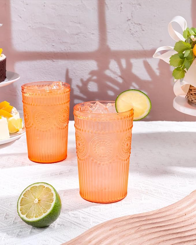 Ciaell 12 Pack Romantic Plastic Water Glasses - 14 Oz Amber Vintage Drinking - Image 7