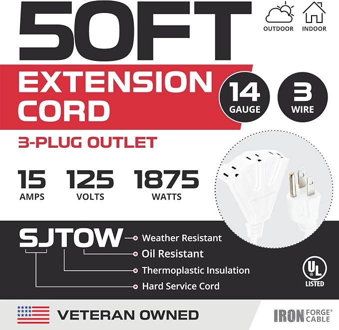Iron Forge Cable 50ft White Outdoor Extension Cord - Image 2