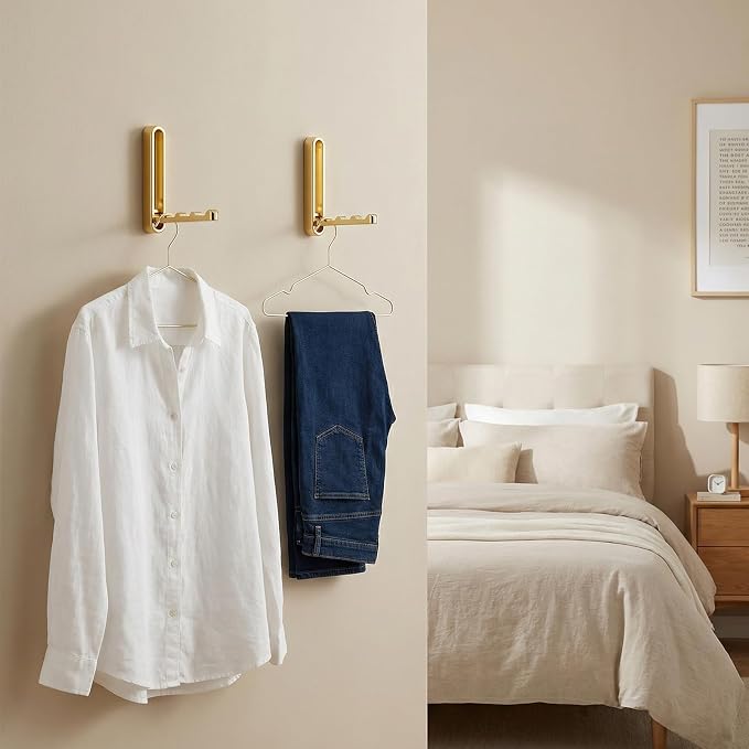 Dntorx 2 Pcs Extended Folding Coat Hooks Wall Mounted, 4.33 in Gold Foldable - Image 7