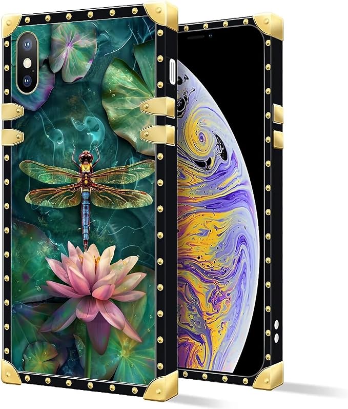 Compatible with iPhone XR Case, Colourful Dragonfly Pink Lily Pads Luxury - Image 2