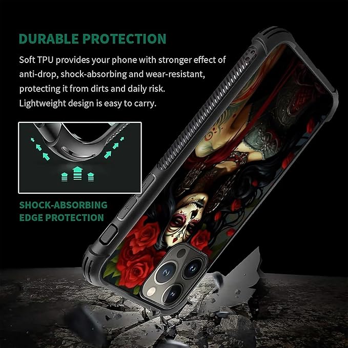 for iPhone 16 Pro Case, Day of The Dead Halloween Woman Pattern Graphic Design - Image 7