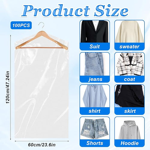100 Pack Clear Plastic Dry Cleaning Bags 23.6x47.2 Inch Garment Bags Dust-Proof - Image 2
