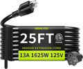 16/3 Black 25 FT Extension Cord, Indoor Extension Cord by Seeklyze