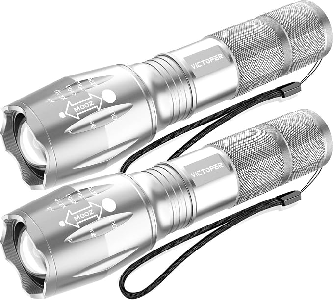 Victoper LED Flashlight 2 Pack Silver, Bright High Lumens Tactical Flashlights by Victoper