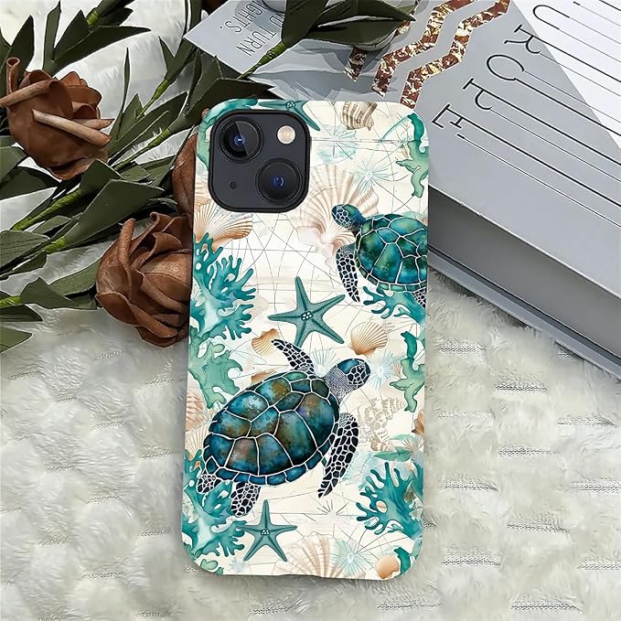 for iPhone 14 Plus Case, HH2 Ocean Sea Turtle Nautical Map Hybrid 2 Layer Hard - Image 4