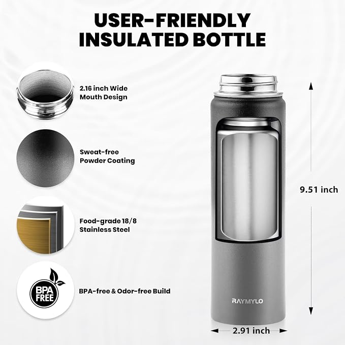 RAYMYLO Insulated Water Bottle 20 oz, Triple Wall Vacuum Stainless Steel - Image 5